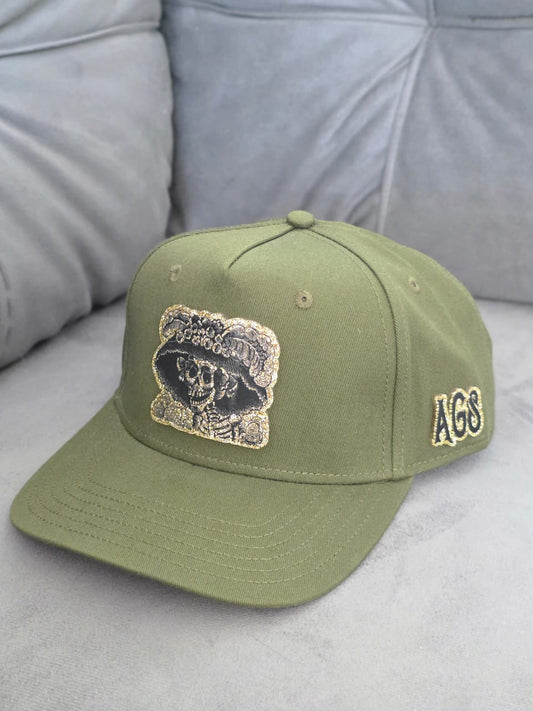 LA CATRINA PLACA DORADA VERDE MILITAR